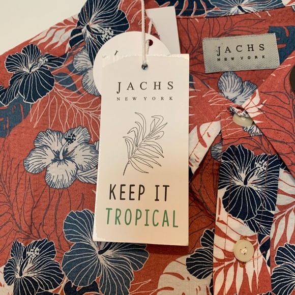 New Men's Jachs New York Seersucker Tropical  Short Sleeve Button Down XL - Picture 7 of 8